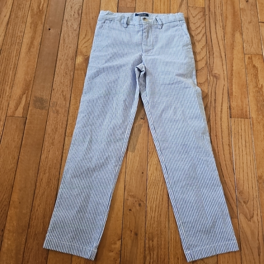 Polo Ralph Lauren Pants Boys 6 Blue White Seersucker Chino Preppy Striped
